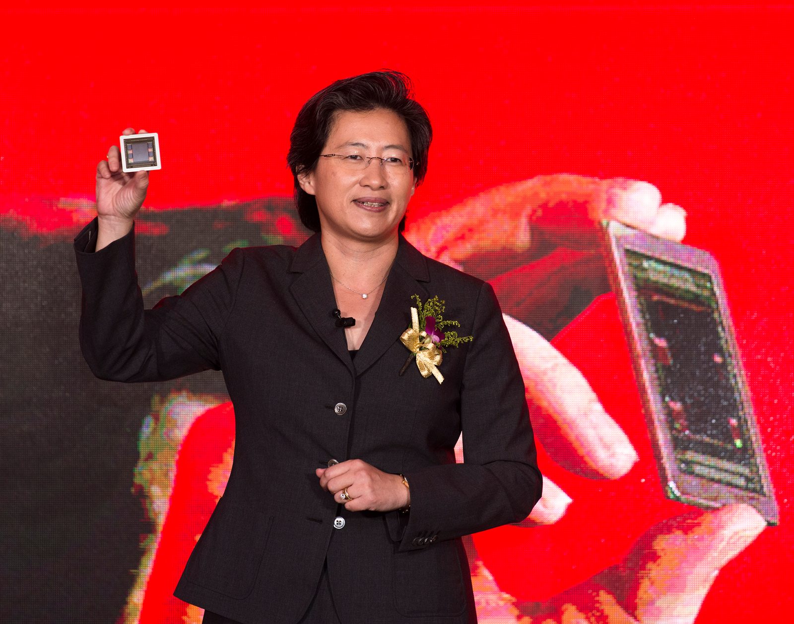 AMD chief executive Lisa Su speaking at a technology event.