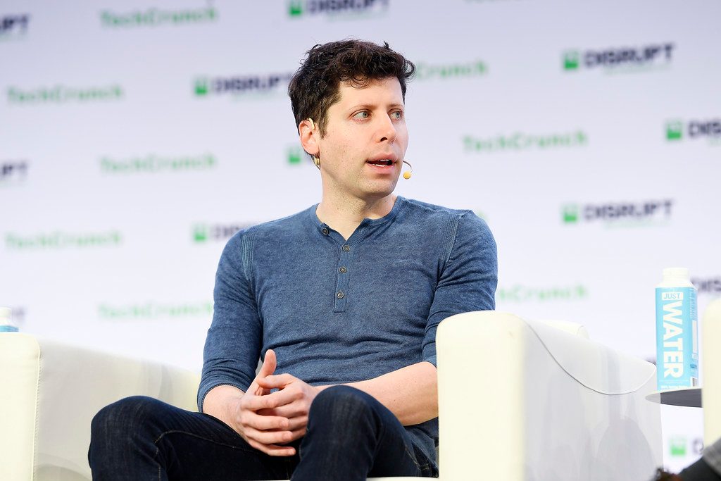 Sam Altman speaking onstage at TechCrunch Disrupt San Francisco 2019
