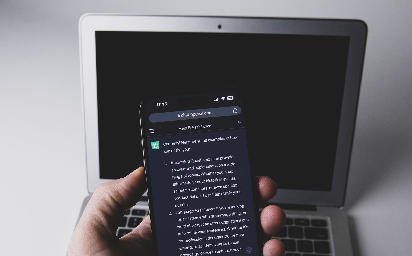 A smartphone displaying the ChatGPT app