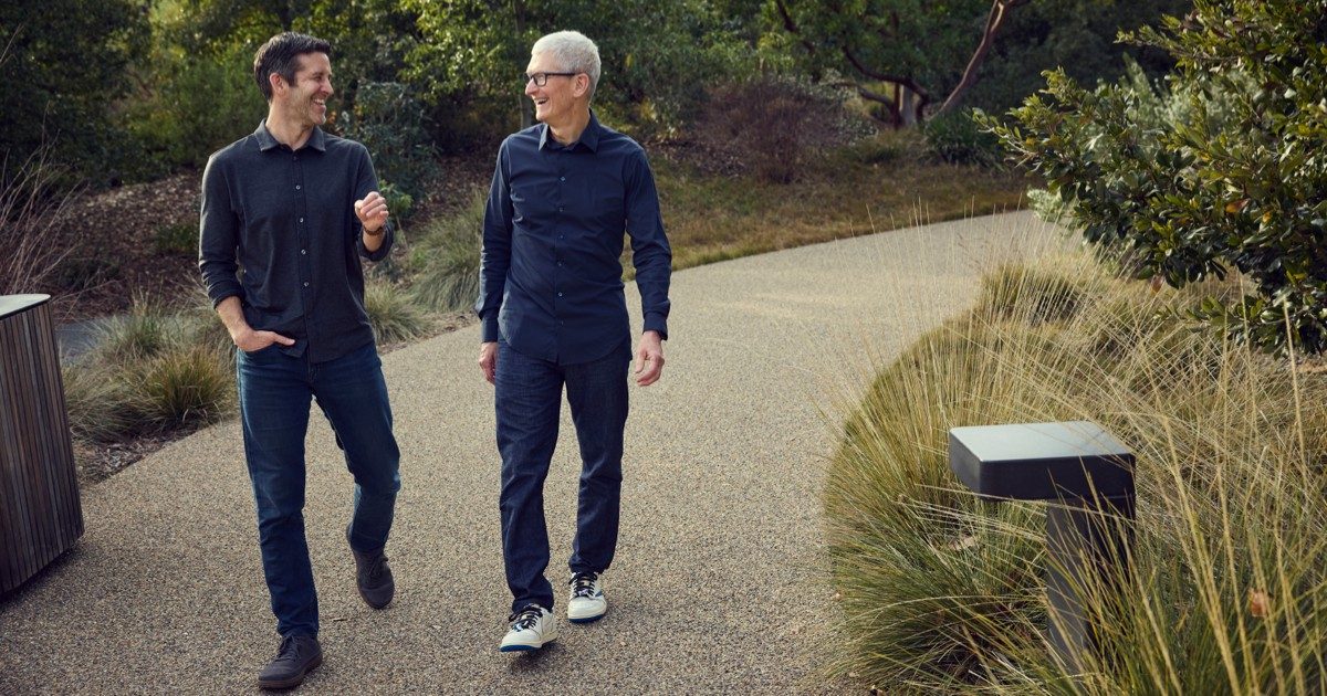 John Ternus and Tim Cook photographed together following the announcement of Apple's leadership transition